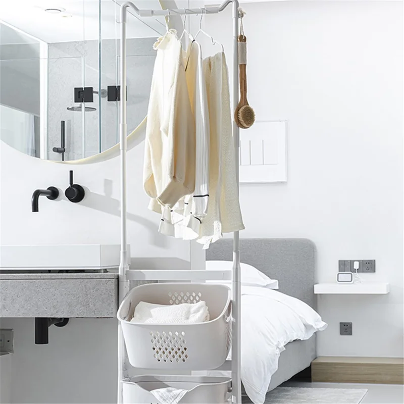 889 Garment Rack Clothing PP Storage Basket Moving Cart Clothes Organizer for Home Bedroom Laundry