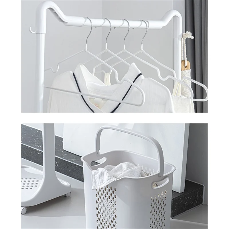 889 Garment Rack Clothing PP Storage Basket Moving Cart Clothes Organizer for Home Bedroom Laundry