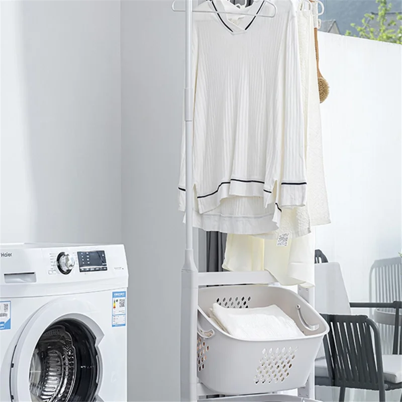 889 Garment Rack Clothing PP Storage Basket Moving Cart Clothes Organizer for Home Bedroom Laundry