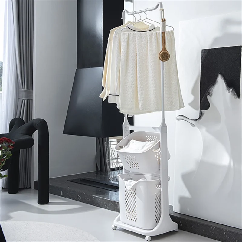 889 Garment Rack Clothing PP Storage Basket Moving Cart Clothes Organizer for Home Bedroom Laundry