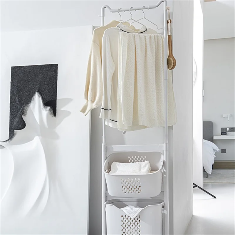 889 Garment Rack Clothing PP Storage Basket Moving Cart Clothes Organizer for Home Bedroom Laundry