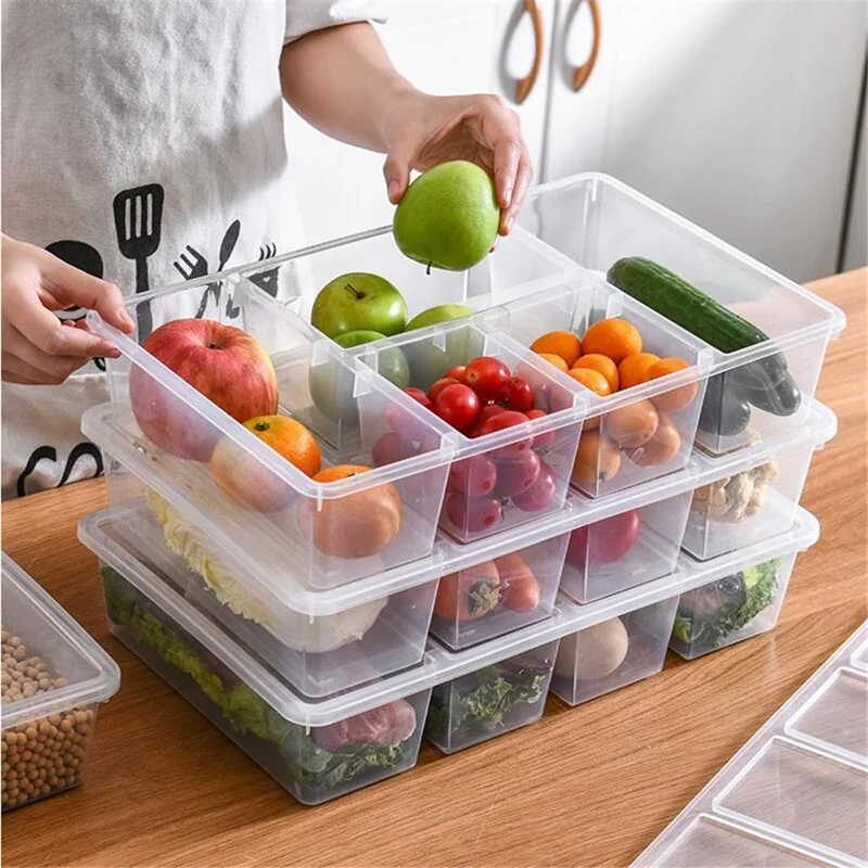 Food Storage Box Kitchen Refrigerator Transparent PP Sealed Organizer Container with Lid (BPA Free, No FDA Certificate) - Blue