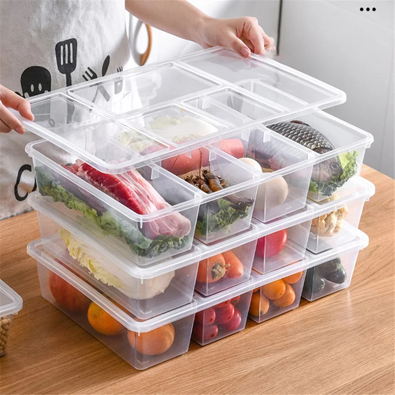 Food Storage Box Kitchen Refrigerator Transparent PP Sealed Organizer Container with Lid (BPA Free, No FDA Certificate) - Blue