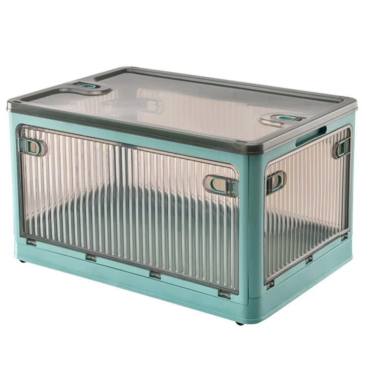 Boîte de rangement en plastique transparent de 40 L avec porte à 5 côtés amovible, à roulettes et empilable, taille M - Bleu