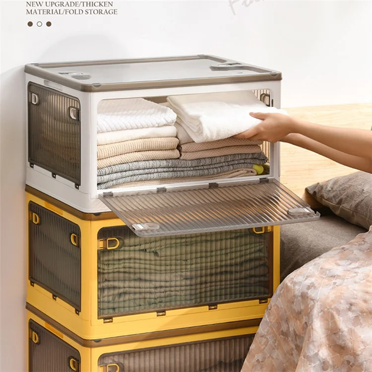 Boîte de rangement en plastique transparent de 40 L avec porte à 5 côtés amovible, à roulettes et empilable, taille M - Bleu