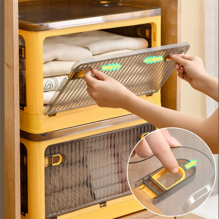 Boîte de rangement en plastique transparent de 40 L avec porte à 5 côtés amovible, à roulettes et empilable, taille M - Bleu