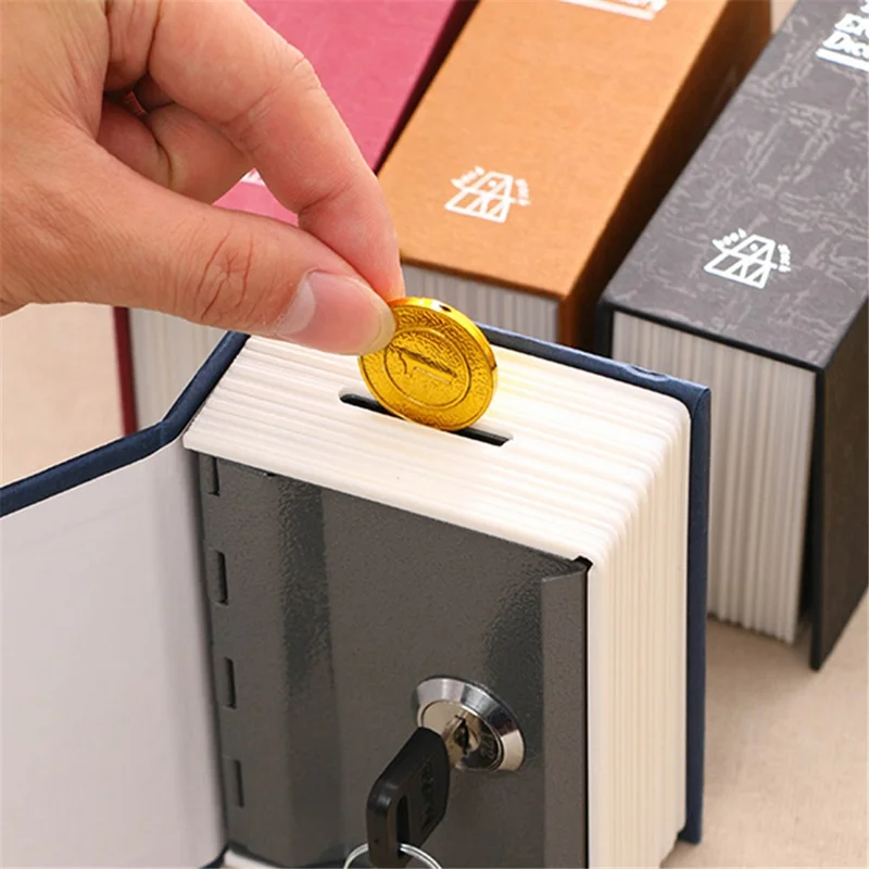 Bulk Purchasing Mini Size Piggy Bank Metal+Plastic Lock Box Book Safe Money Storage Bin with Keys - Black