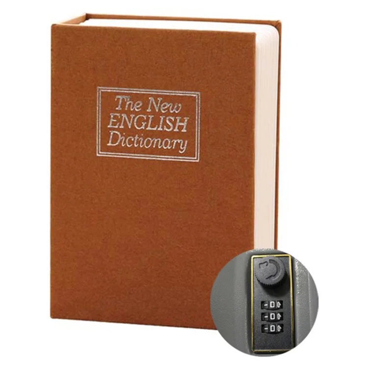 Dimensioni Bulk Buy Size M Box Safe per Denaro Nascosto Libro in Metallo+Plastica Organizzatore di Contanti con Serratura a Codice - Caffè