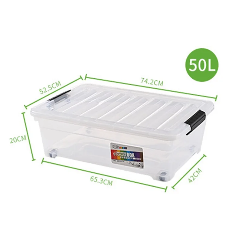 50L Clear Stackable Pulley Box Plastic Underbed Storage Box Household Clothes Quilt Organizer, Size XL