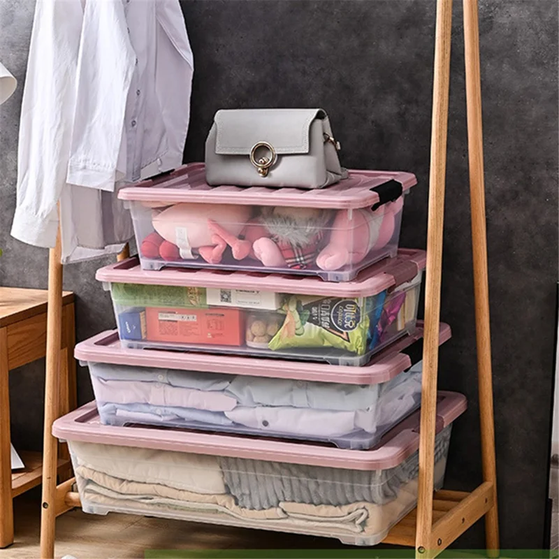50L Clear Stackable Pulley Box Plastic Underbed Storage Box Household Clothes Quilt Organizer, Size XL