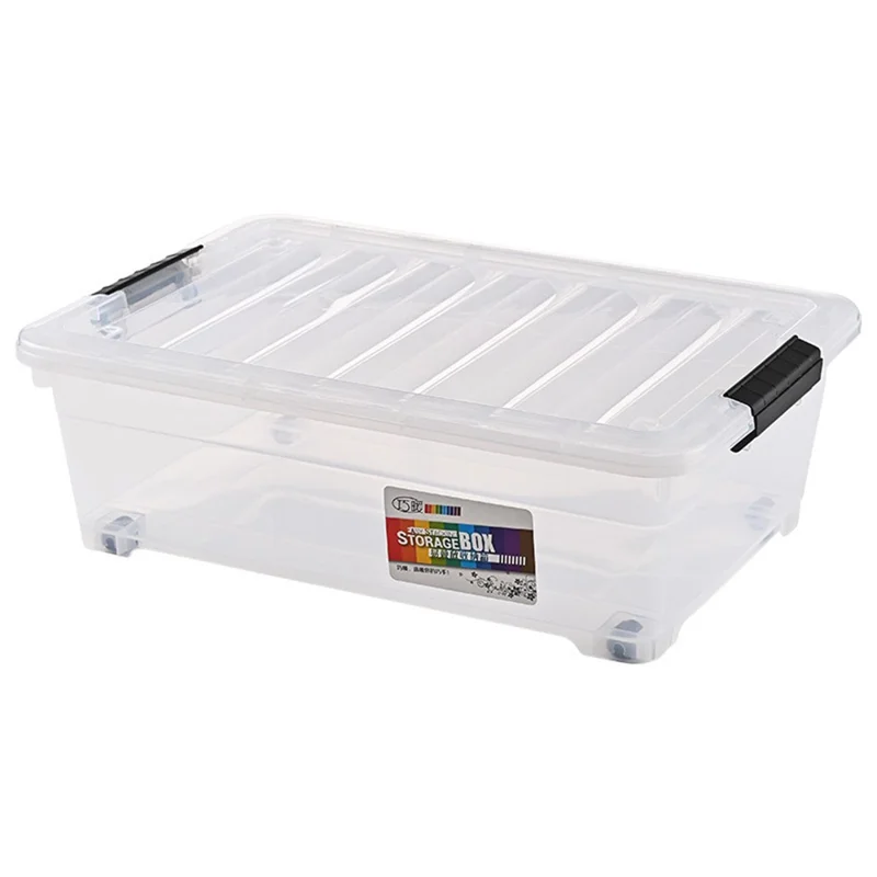 33L Plastic Underbed Storage Box Household Clothes Quilt Organizer Transparent Pulley Box, Size L