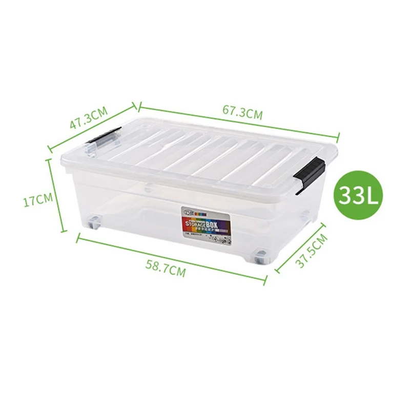 33L Plastic Underbed Storage Box Household Clothes Quilt Organizer Transparent Pulley Box, Size L