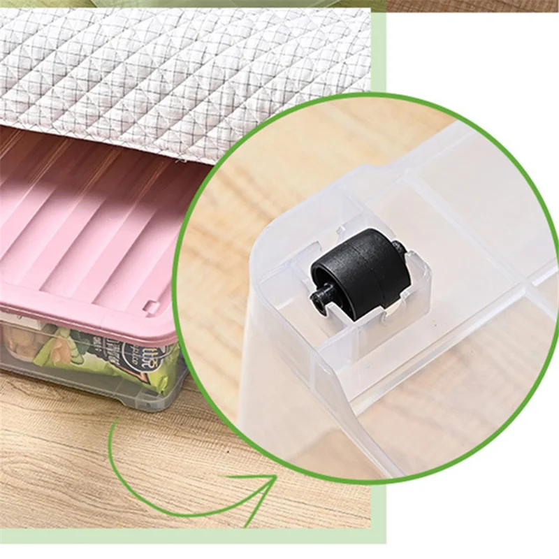 33L Plastic Underbed Storage Box Household Clothes Quilt Organizer Transparent Pulley Box, Size L