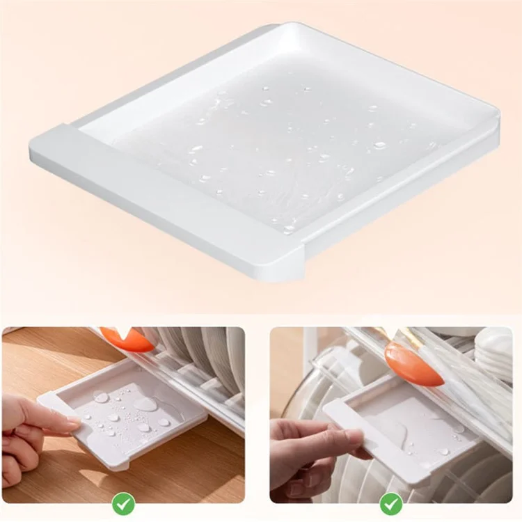 F922-2 Double-Layer Cupboard PP+PET Tableware Drainer Storage Box Dish Chopsticks Drying Rack with Lid - White