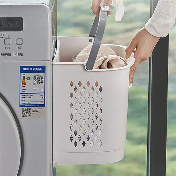 F867 PP Laundry Basket Dual Layer Standing Cloth Basket with Rolling Wheel