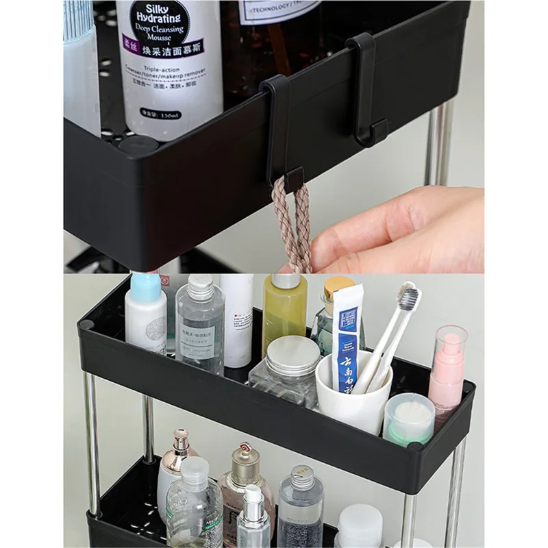 4 Tier Wide Type Trolley Cart Rolling Utility Cart Mobile Storage Shelving Organizer for Bathroom - Black