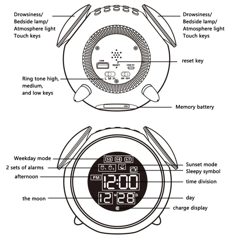 LD908 Alarm Clock Ambient Lamp LED Wake Up Light Night Light with Sunset Simulation - Pink