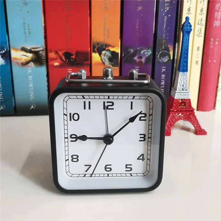 FD3501 Horloge de table carrée en métal silencieuse 3,5 pouces - Horloge de bureau portable avec fonction snooze et rétroéclairage - Noir
