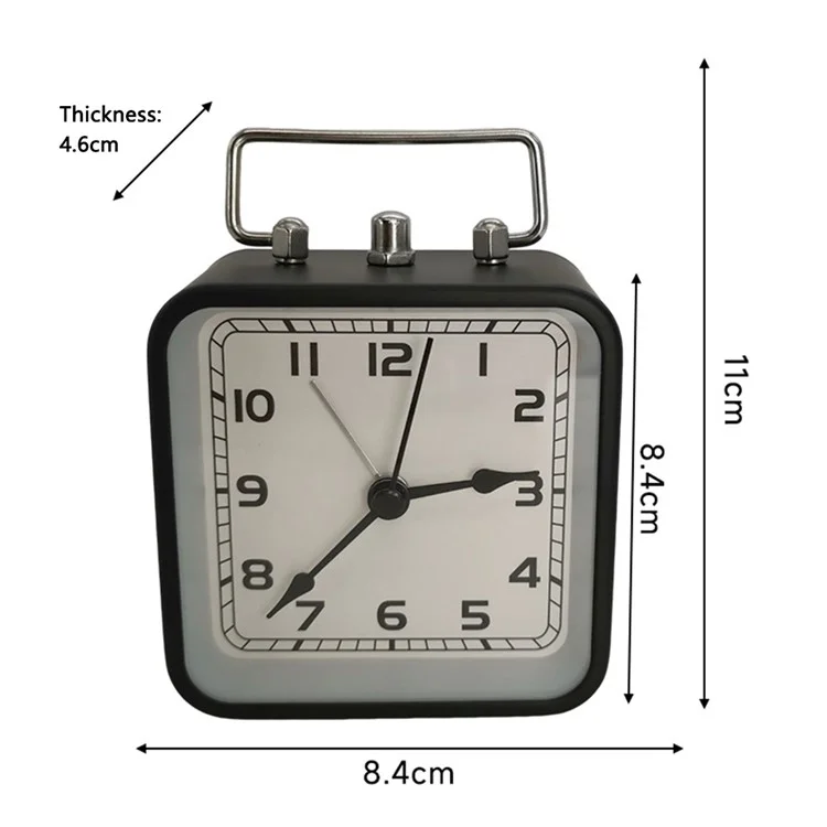FD3501 Horloge de table carrée en métal silencieuse 3,5 pouces - Horloge de bureau portable avec fonction snooze et rétroéclairage - Noir