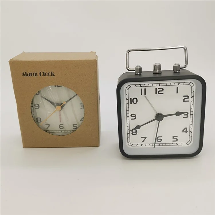FD3501 Horloge de table carrée en métal silencieuse 3,5 pouces - Horloge de bureau portable avec fonction snooze et rétroéclairage - Noir