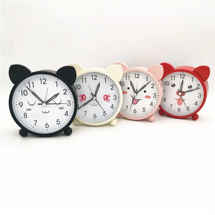Horloge de bureau pour enfants BY4501 Horloge de table 4,5 po avec animal de dessin animé Silent Bedside Metal Clock avec rétroéclairage - Gris Vert