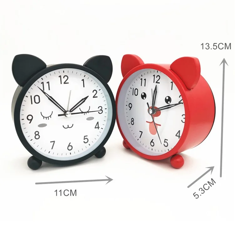 Horloge de bureau pour enfants BY4501 Horloge de table 4,5 po avec animal de dessin animé Silent Bedside Metal Clock avec rétroéclairage - Gris Vert