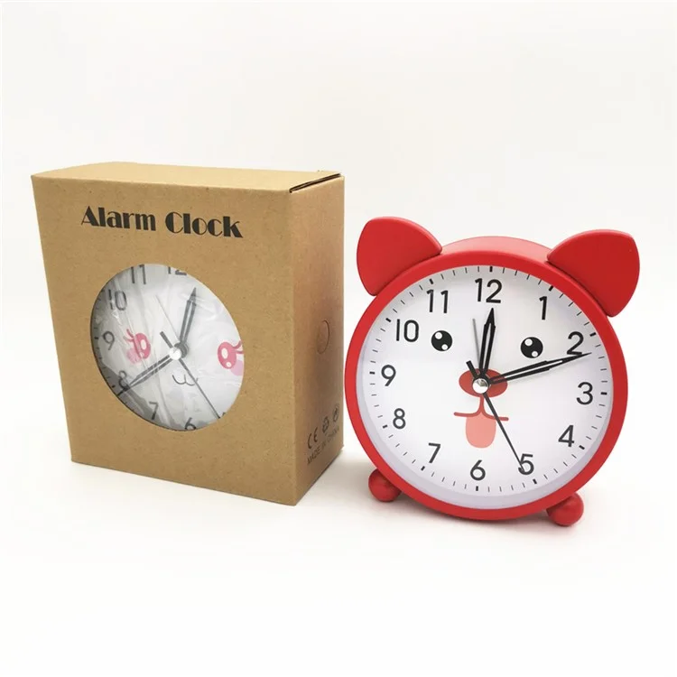 Horloge de bureau pour enfants BY4501 Horloge de table 4,5 po avec animal de dessin animé Silent Bedside Metal Clock avec rétroéclairage - Gris Vert
