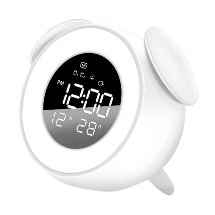 LD908 Rechargeable Alarm Clock Sunset Ambient Lamp LED Wake Up Light Bedside Alarm Clock - White