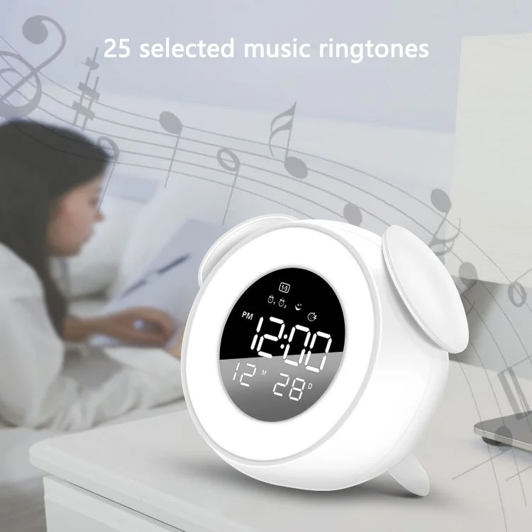 LD908 Rechargeable Alarm Clock Sunset Ambient Lamp LED Wake Up Light Bedside Alarm Clock - White