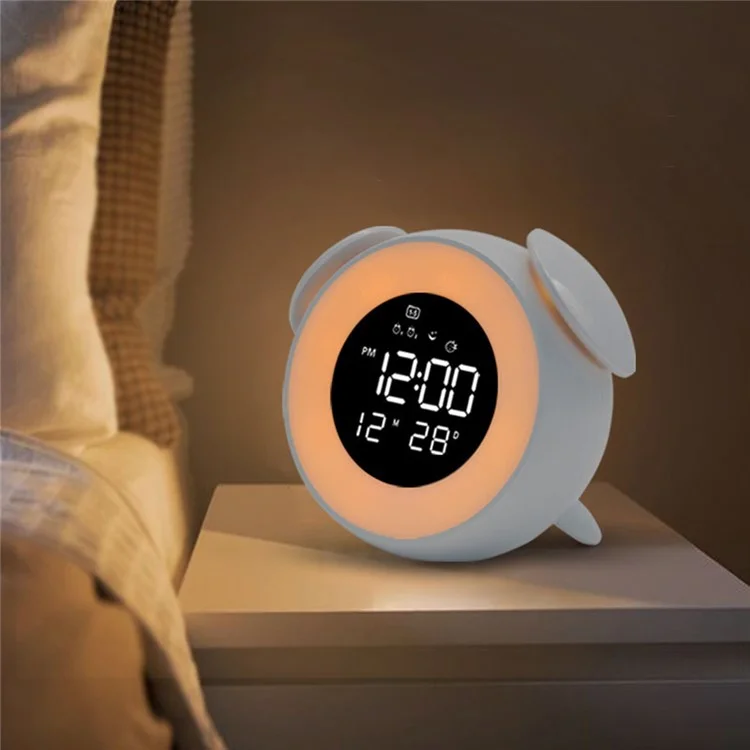 LD908 Rechargeable Alarm Clock Sunset Ambient Lamp LED Wake Up Light Bedside Alarm Clock - White