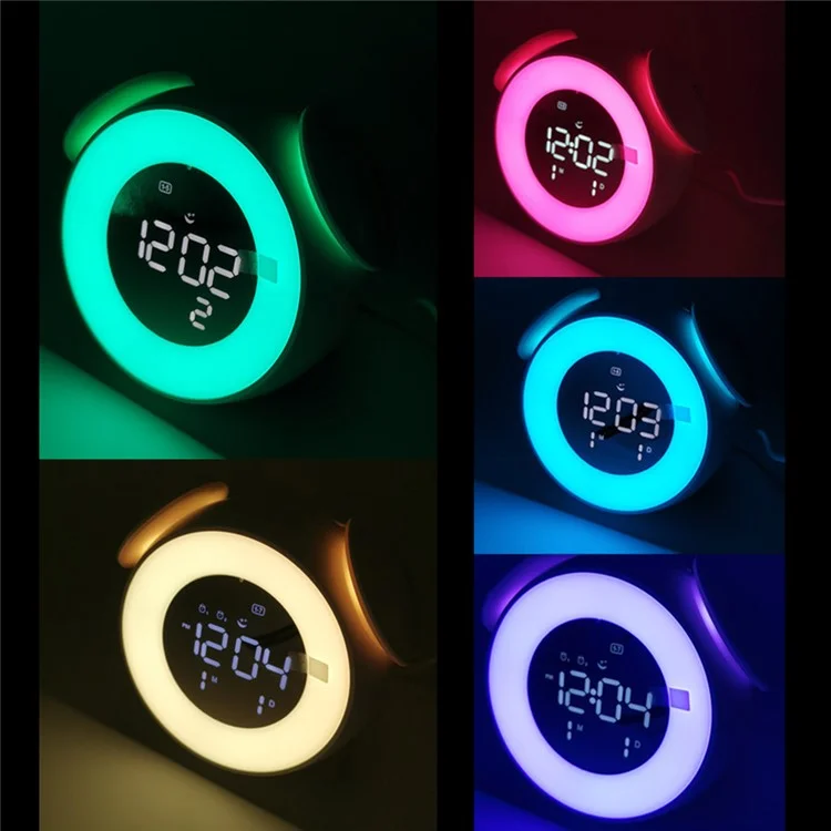 LD908 Rechargeable Alarm Clock Sunset Ambient Lamp LED Wake Up Light Bedside Alarm Clock - White