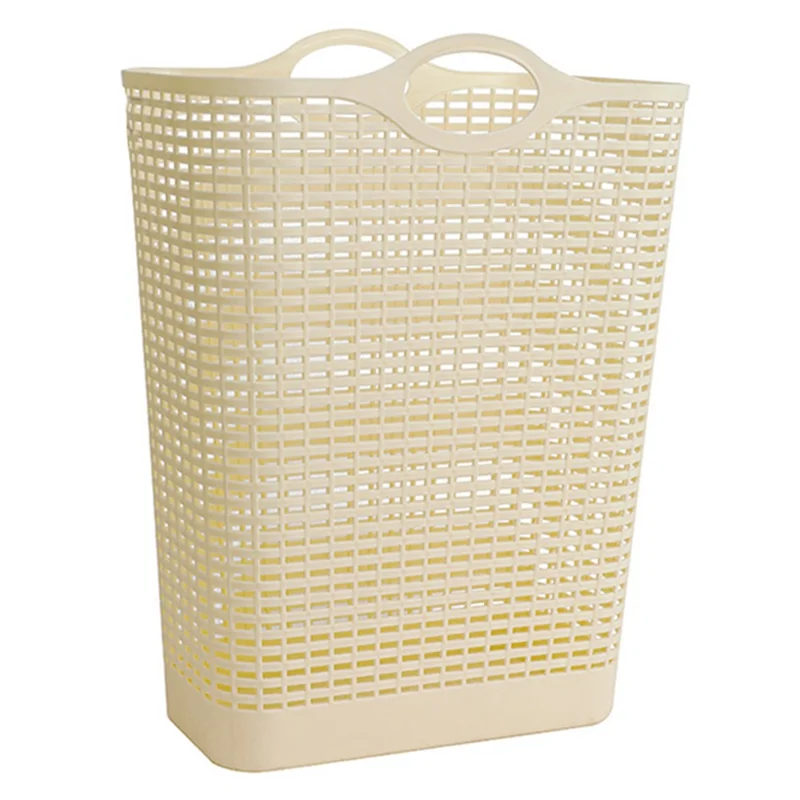 7019 20Pcs Plastic Laundry Basket Hollow-out Dirty Clothes Storage Basket with Handles - Yellow