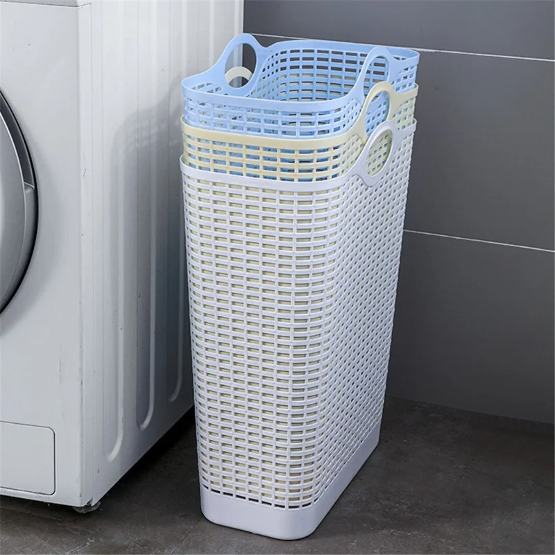 7019 20Pcs Plastic Laundry Basket Hollow-out Dirty Clothes Storage Basket with Handles - Yellow