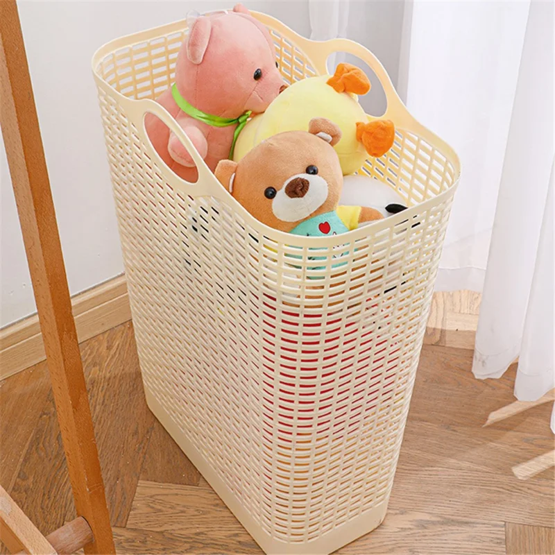 7019 20Pcs Plastic Laundry Basket Hollow-out Dirty Clothes Storage Basket with Handles - Yellow