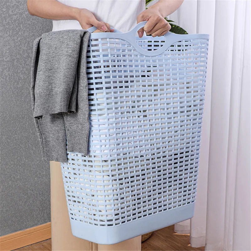 7019 20Pcs Plastic Laundry Basket Hollow-out Dirty Clothes Storage Basket with Handles - Yellow