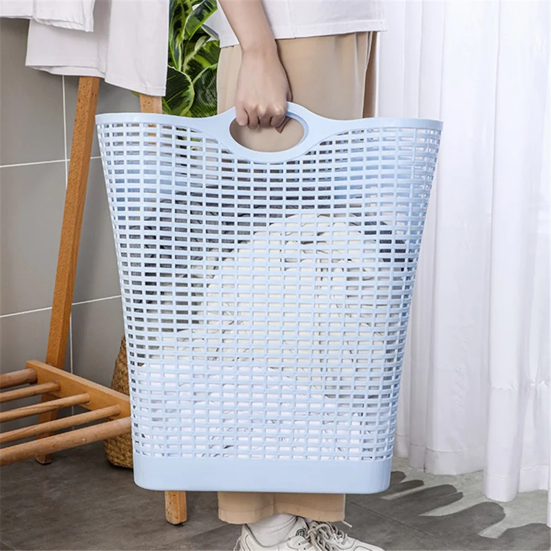 7019 20Pcs Plastic Laundry Basket Hollow-out Dirty Clothes Storage Basket with Handles - Yellow
