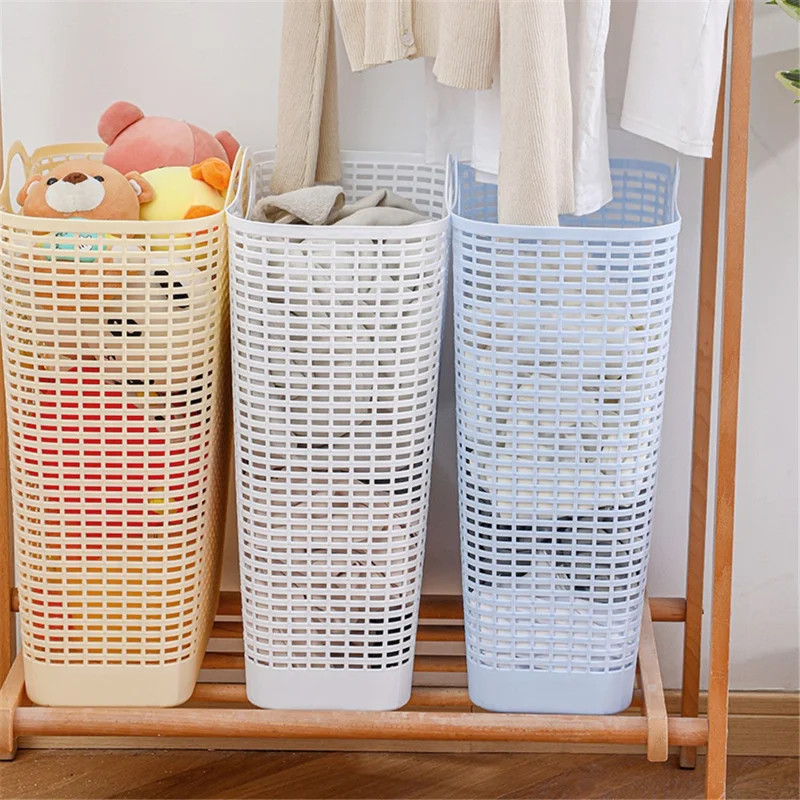 7019 20Pcs Plastic Laundry Basket Hollow-out Dirty Clothes Storage Basket with Handles - Yellow
