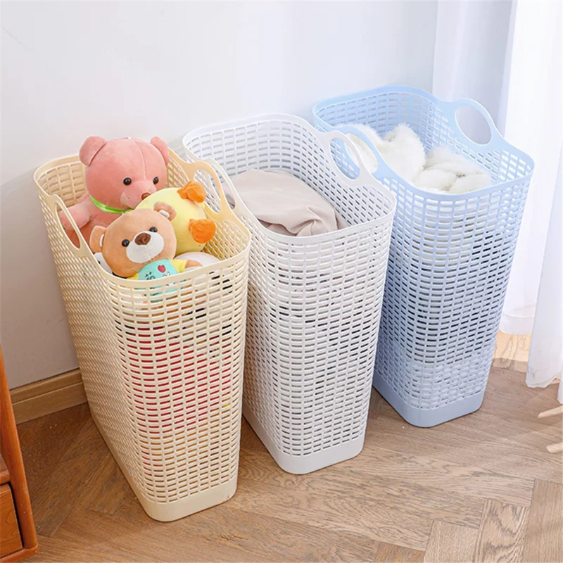 7019 20Pcs Plastic Laundry Basket Hollow-out Dirty Clothes Storage Basket with Handles - Yellow