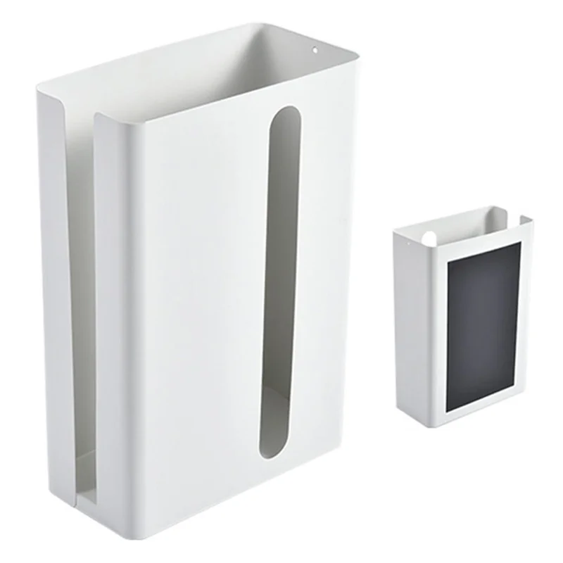 Magnetic Hanging Carbon Steel Tissue Holder Kitchen Tissue Paper Dispenser Trash Bag Storage Box - White