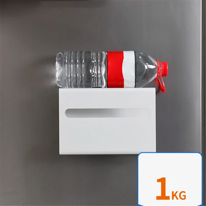 Magnetic Hanging Carbon Steel Tissue Holder Kitchen Tissue Paper Dispenser Trash Bag Storage Box - White