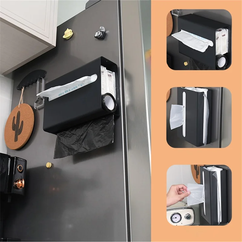 Magnetic Punching-Free Kitchen Tissue Paper Dispenser Carbon Steel Trash Bag Holder Storage Box - White