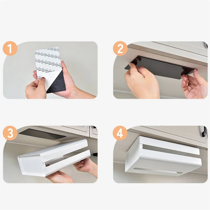 Magnetic Punching-Free Kitchen Tissue Paper Dispenser Carbon Steel Trash Bag Holder Storage Box - White