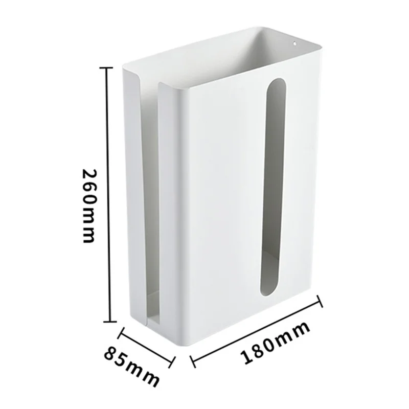 Magnetic Punching-Free Kitchen Tissue Paper Dispenser Carbon Steel Trash Bag Holder Storage Box - White