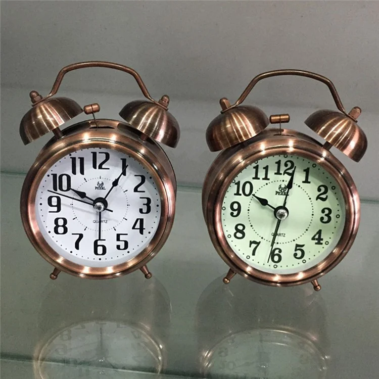 PEARL PT255 3-Inch Brass-Plated Metal Bell Clock European Style Alarm Clock for Home Decor - 255-2