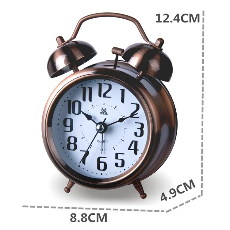 PEARL PT255 3-Inch Brass-Plated Metal Bell Clock European Style Alarm Clock for Home Decor - 255-2