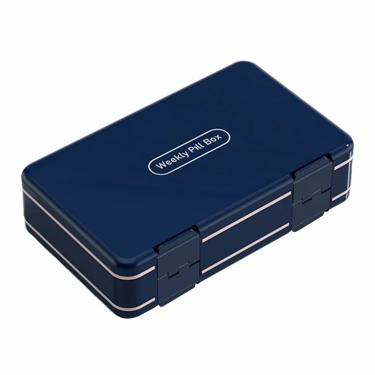 Scatola settimanale per pillole a 24 griglie a doppio strato, portatile, organizzatore di dispensatori di pillole, 3 volte al giorno, 7 giorni (non certificato FDA, senza BPA) - Blu navy