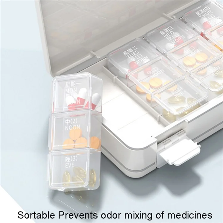 Scatola settimanale per pillole a 24 griglie a doppio strato, portatile, organizzatore di dispensatori di pillole, 3 volte al giorno, 7 giorni (non certificato FDA, senza BPA) - Blu navy