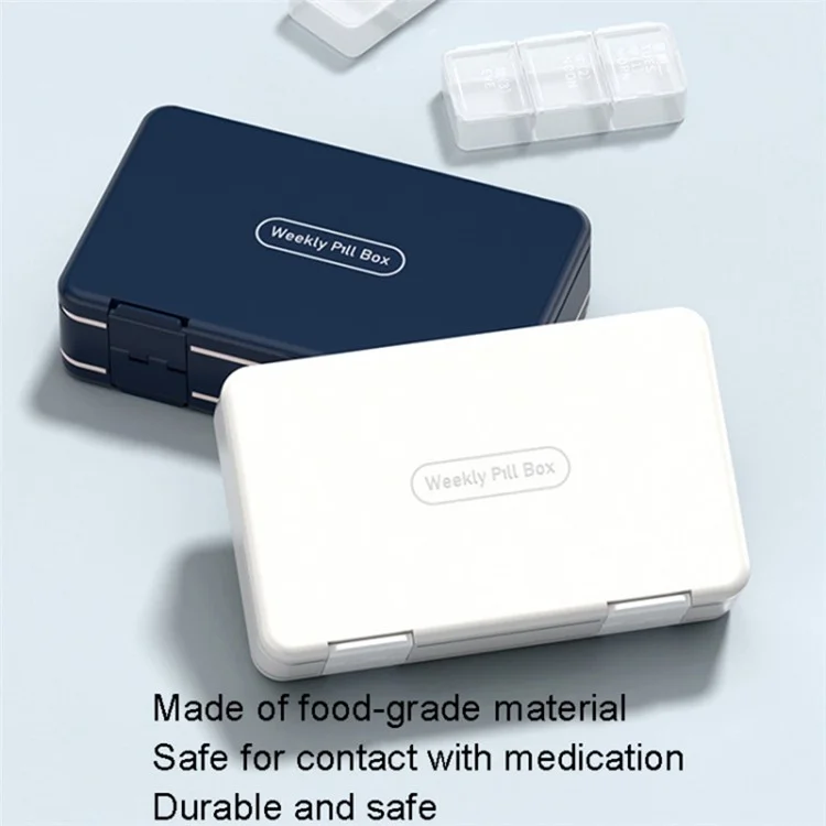 Scatola settimanale per pillole a 24 griglie a doppio strato, portatile, organizzatore di dispensatori di pillole, 3 volte al giorno, 7 giorni (non certificato FDA, senza BPA) - Blu navy
