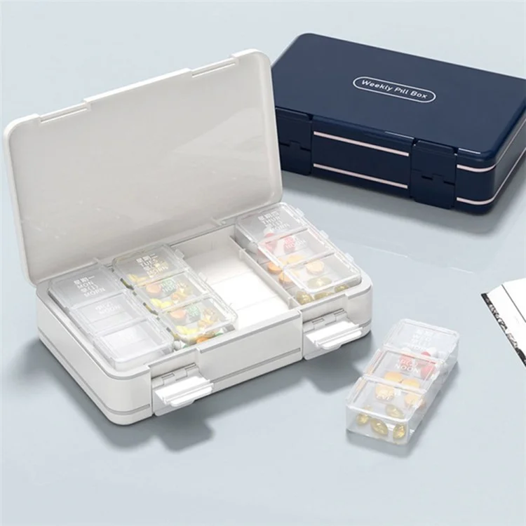 Scatola settimanale per pillole a 24 griglie a doppio strato, portatile, organizzatore di dispensatori di pillole, 3 volte al giorno, 7 giorni (non certificato FDA, senza BPA) - Blu navy