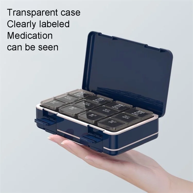 Scatola settimanale per pillole a 24 griglie a doppio strato, portatile, organizzatore di dispensatori di pillole, 3 volte al giorno, 7 giorni (non certificato FDA, senza BPA) - Blu navy